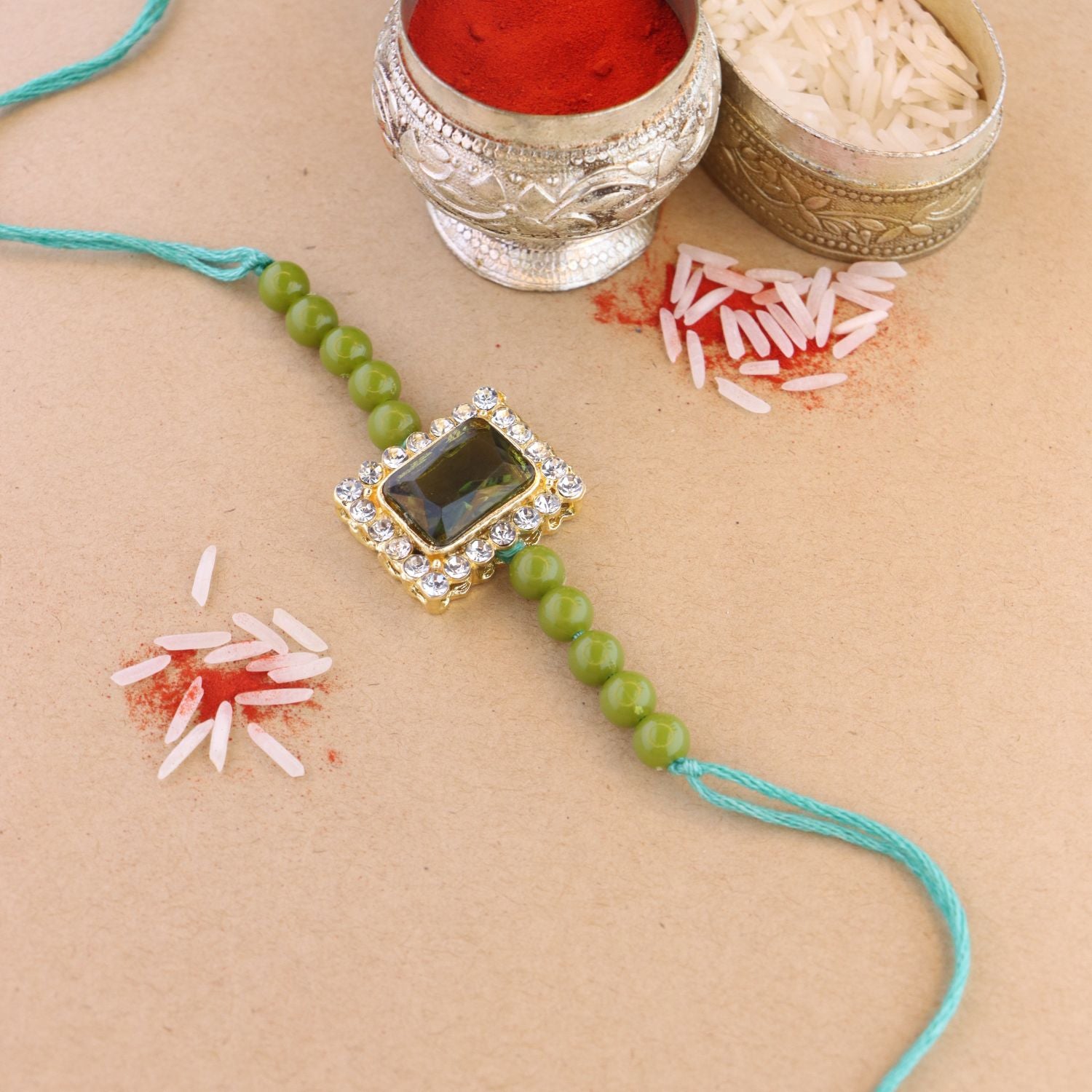 Beautiful Pearl Beads Rakhi with Roli Chawal & Card