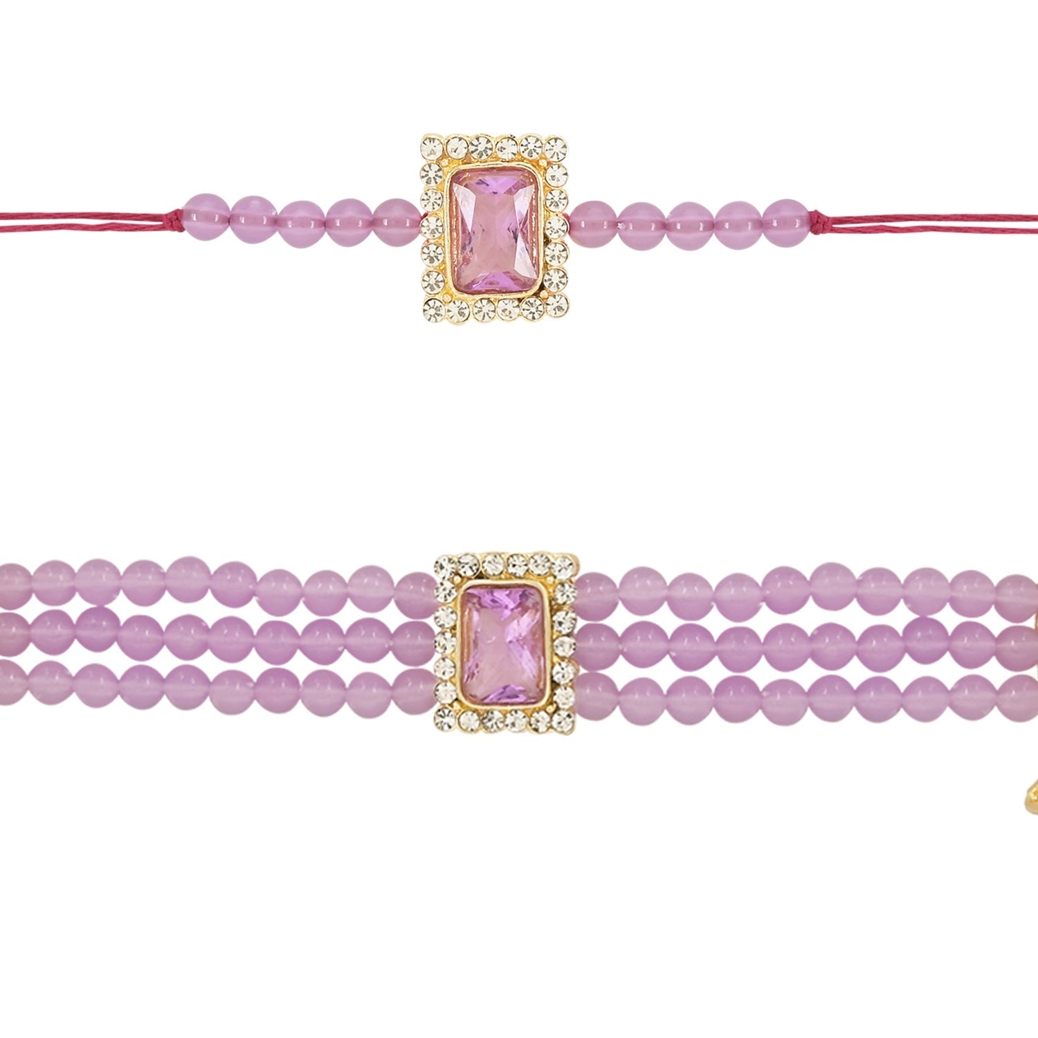 Elegant Bhaiya Bhabhi Lumba & Pearl Rakhi With Roli Chawal & Card