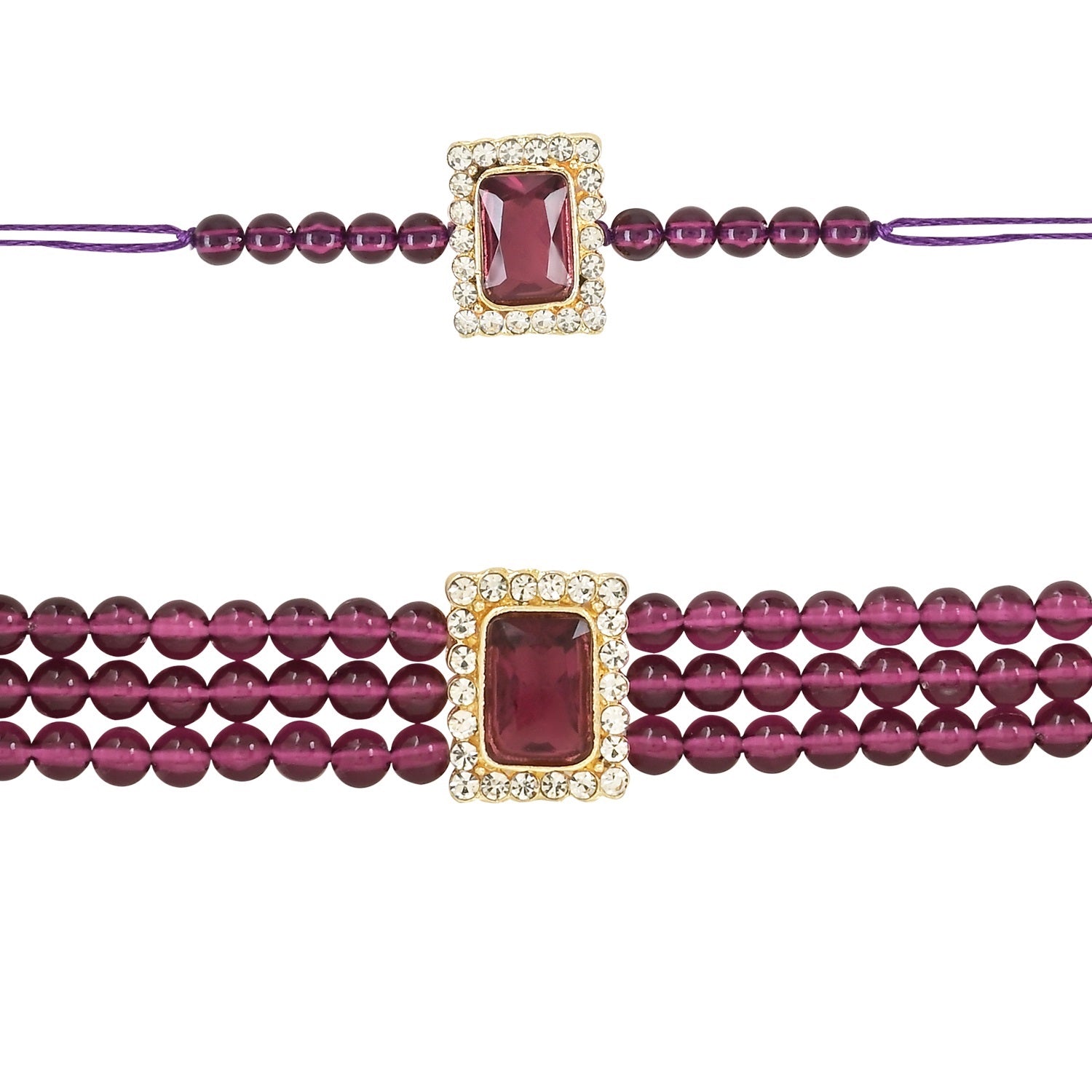 Elegant Bhaiya Bhabhi Lumba & Pearl Rakhi With Roli Chawal & Card