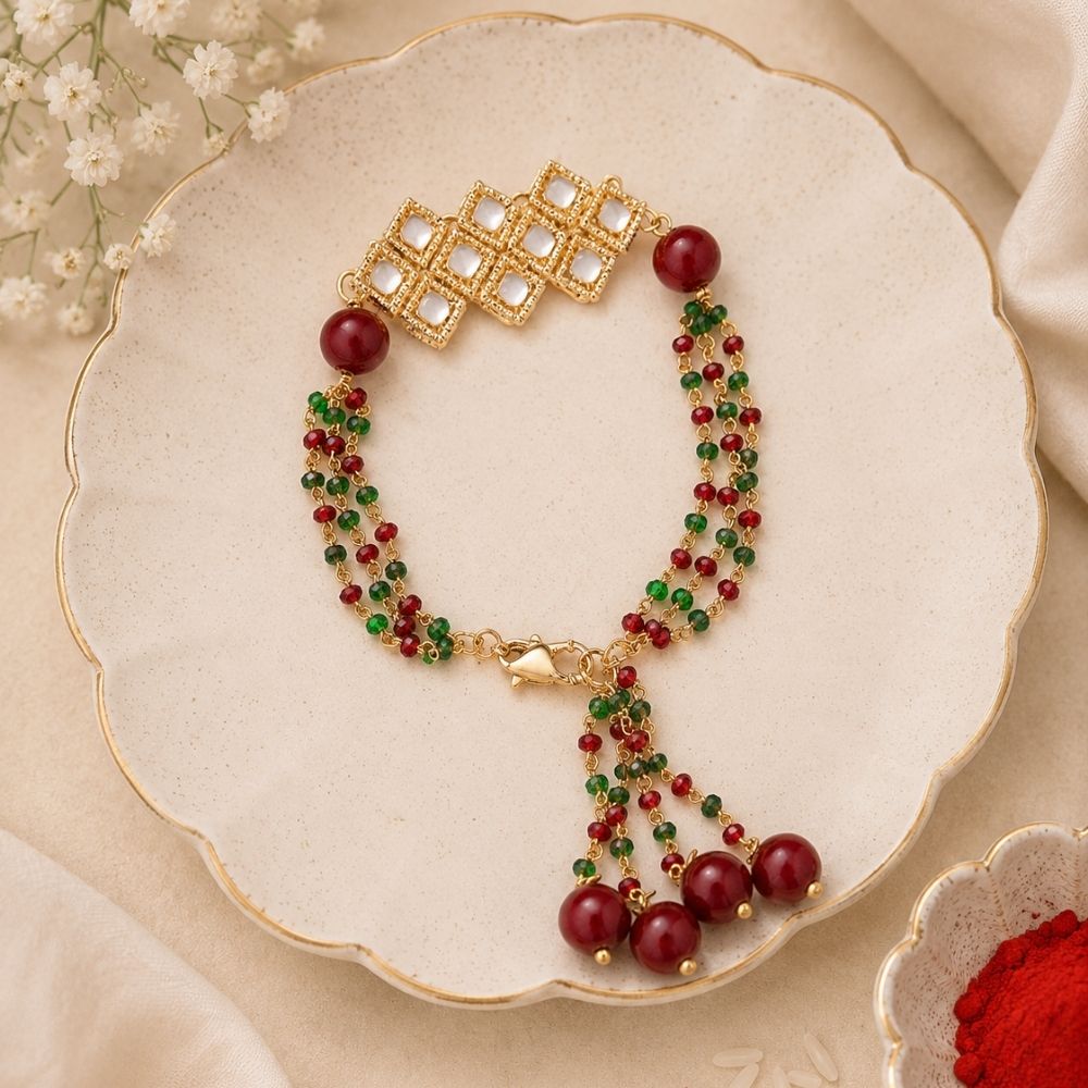 Gold Plated Hanging Pearl Studded Bracelet