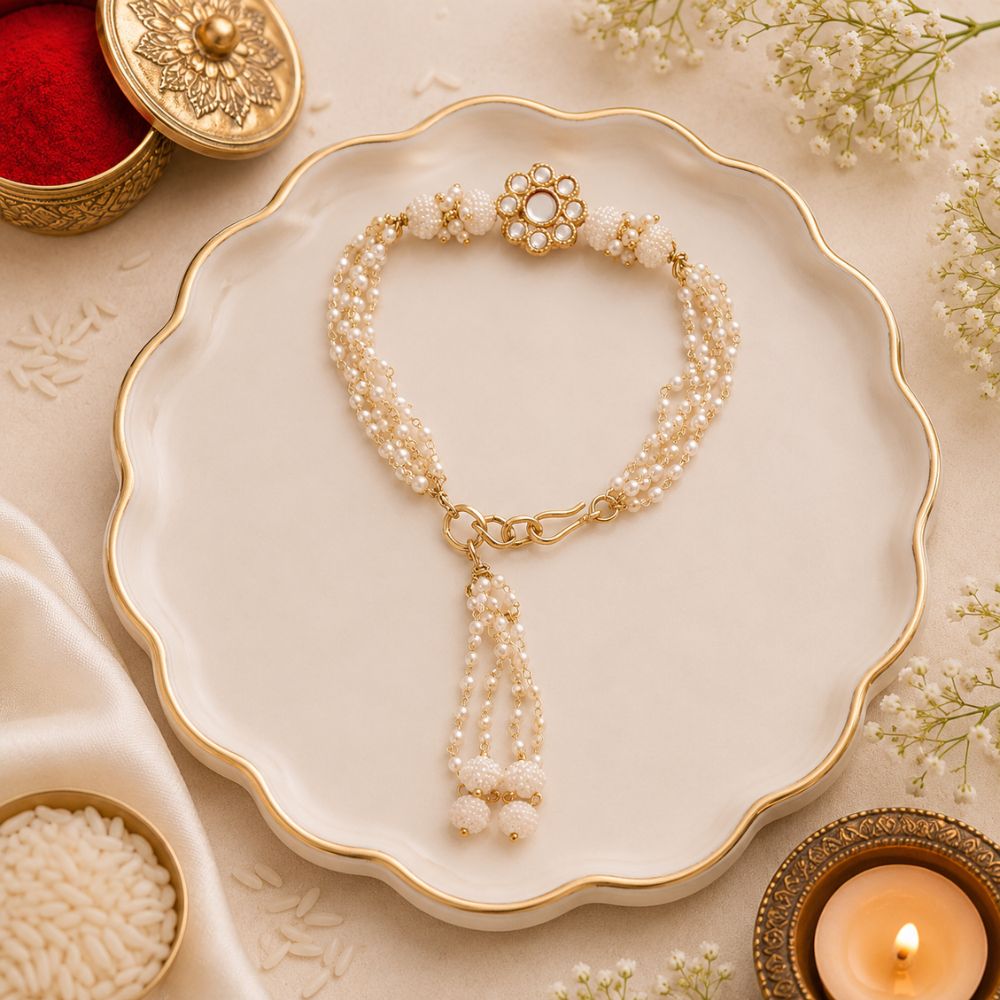 Gold Plated Hanging Pearl Studded Bracelet