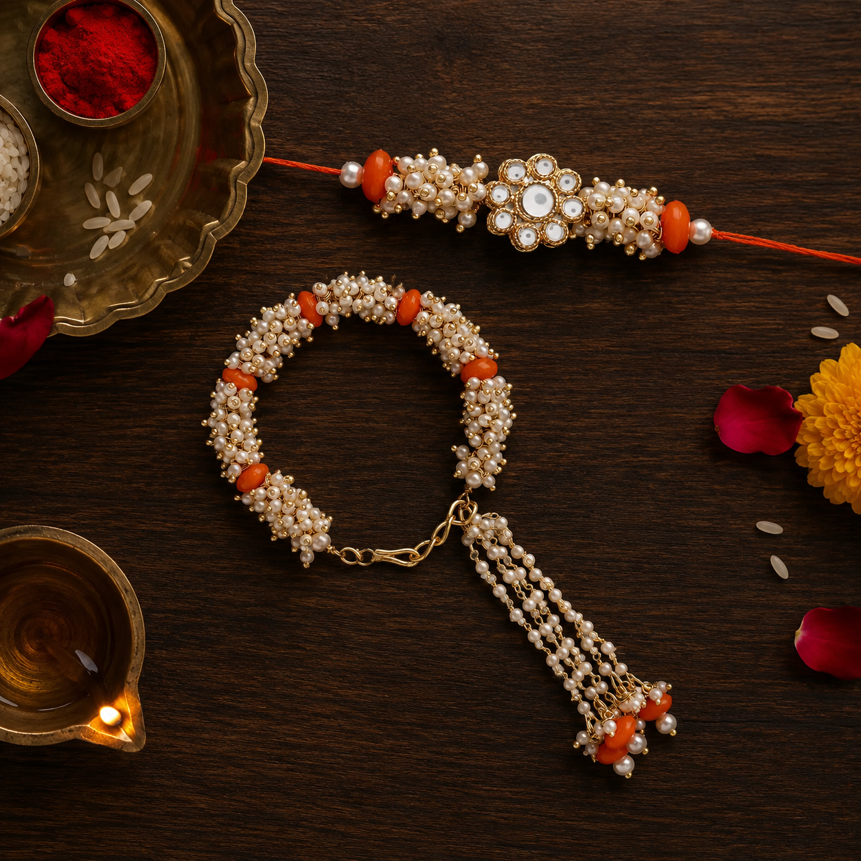 Pearl Bhaiya Bhabhi Lumba Rakhi With Roli Chawal