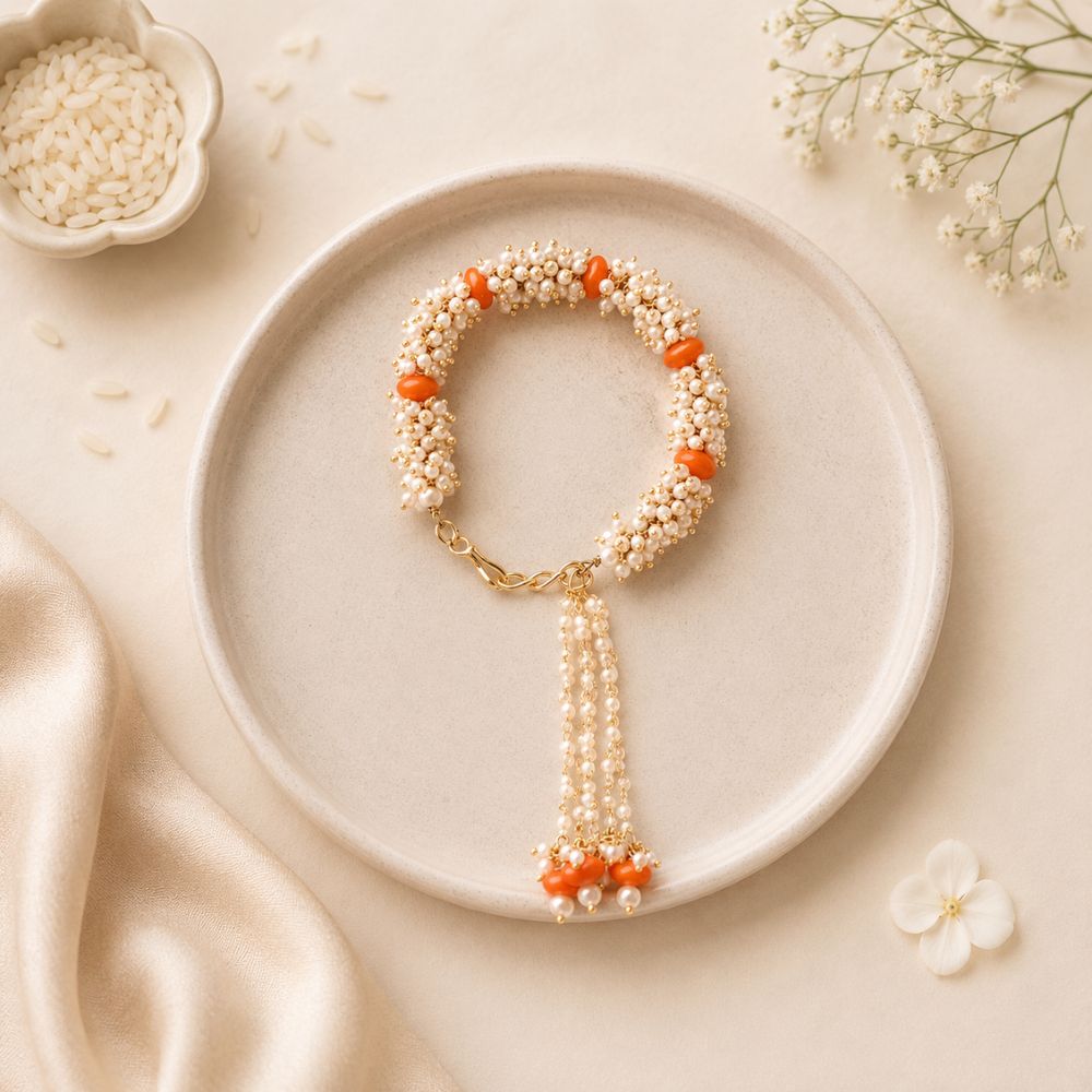 Gold Plated Hanging Pearl Studded Bracelet