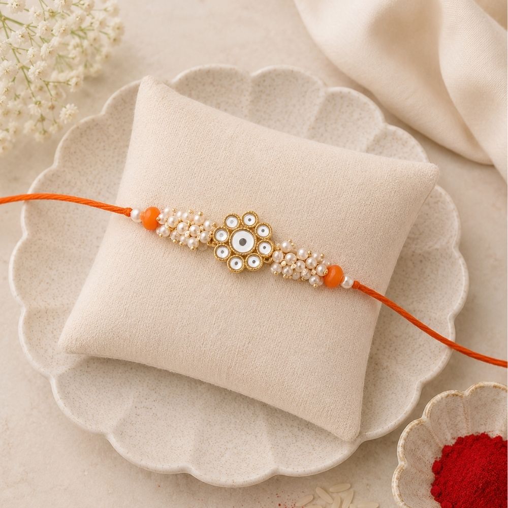 Beads Pearls And CZ Rakhi with Roli chawal