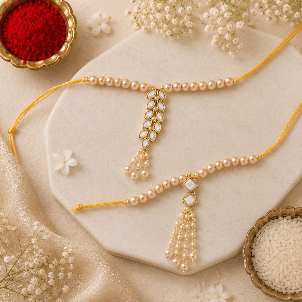 Gold Plated Hanging Pearl Studded Combo Lumba for Bhabhi