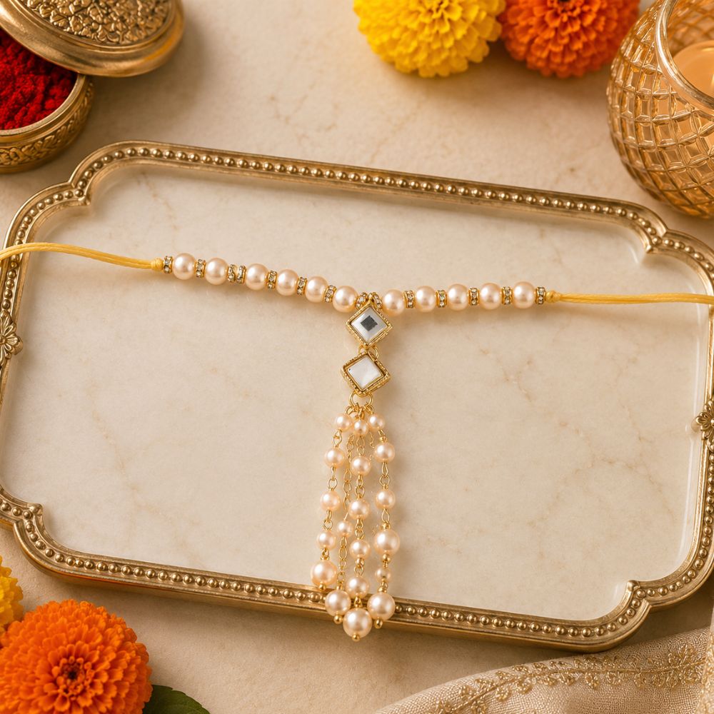 Gold Plated Hanging Pearl Studded Bracelet