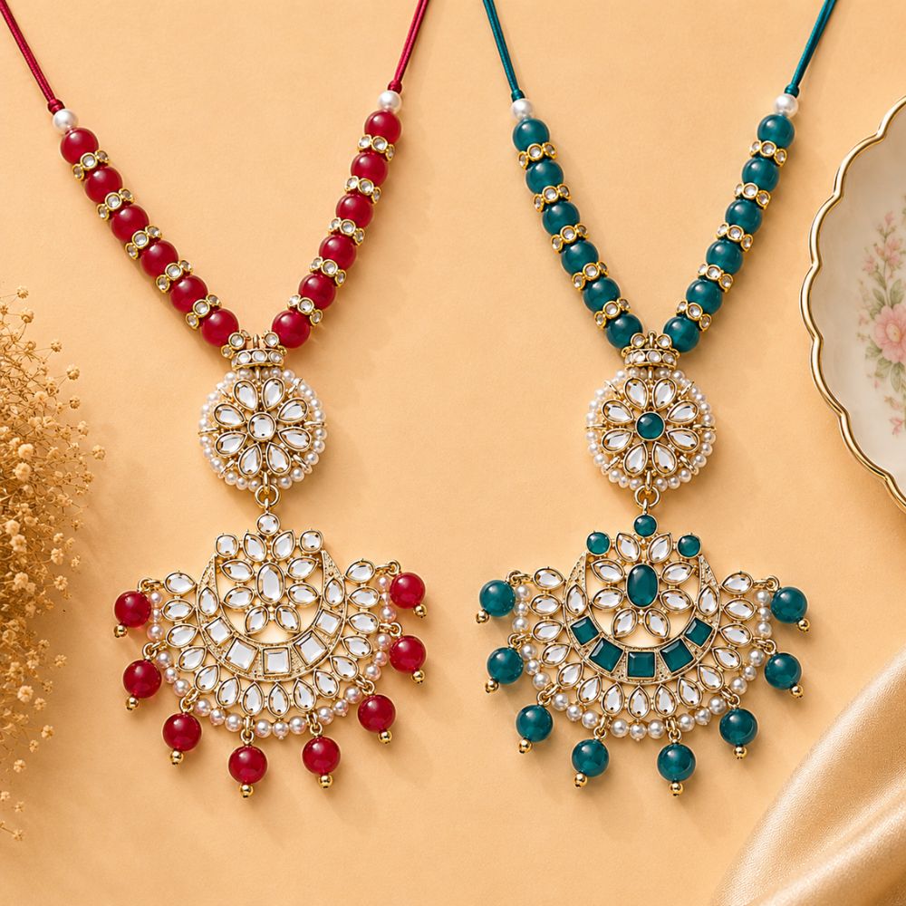 Gold Plated Designer Lumba Kundan Pearl Rakhi For Bhabhi