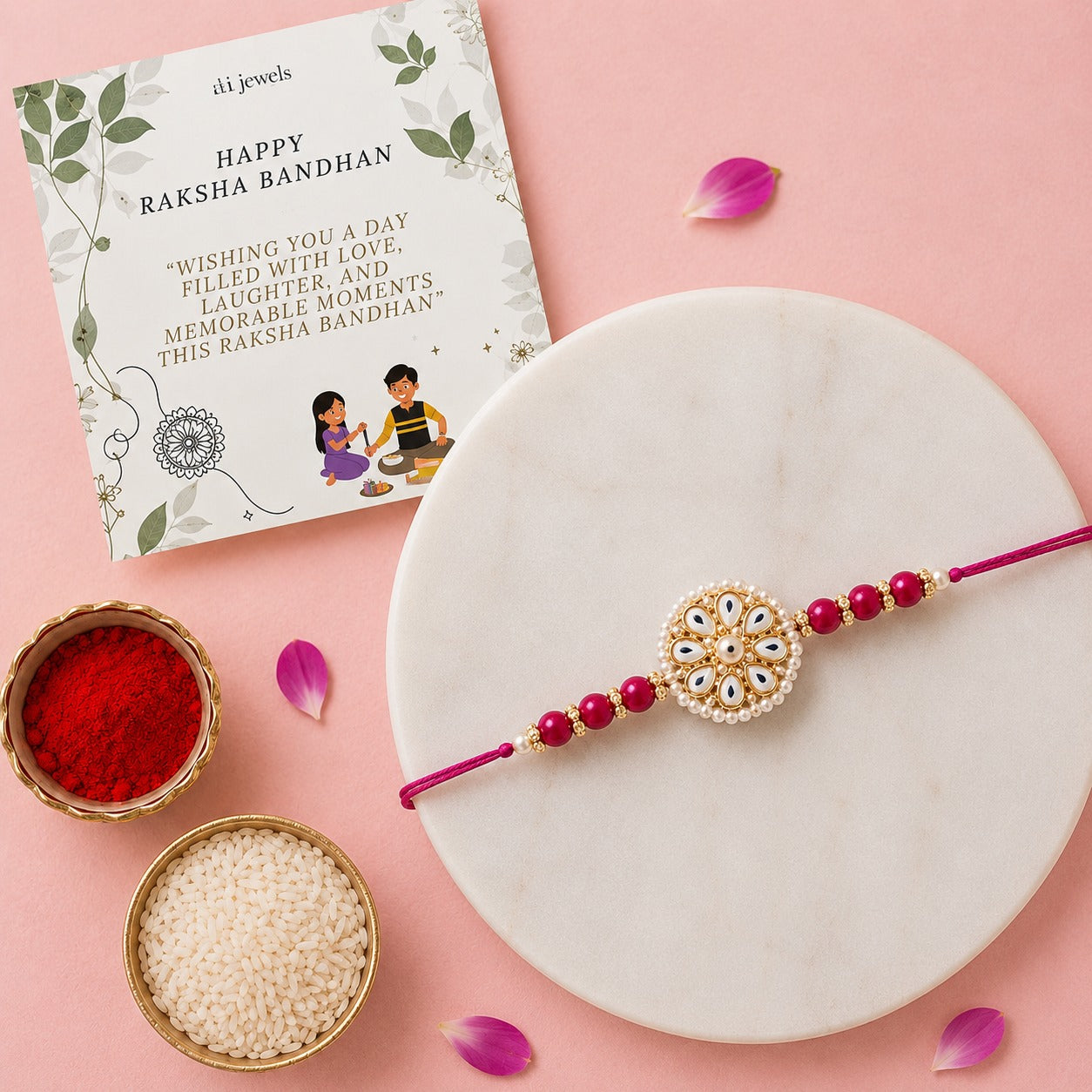 Designer Pearl Beads Studded Rakhi Bracelet for Brother/ Bhaiya