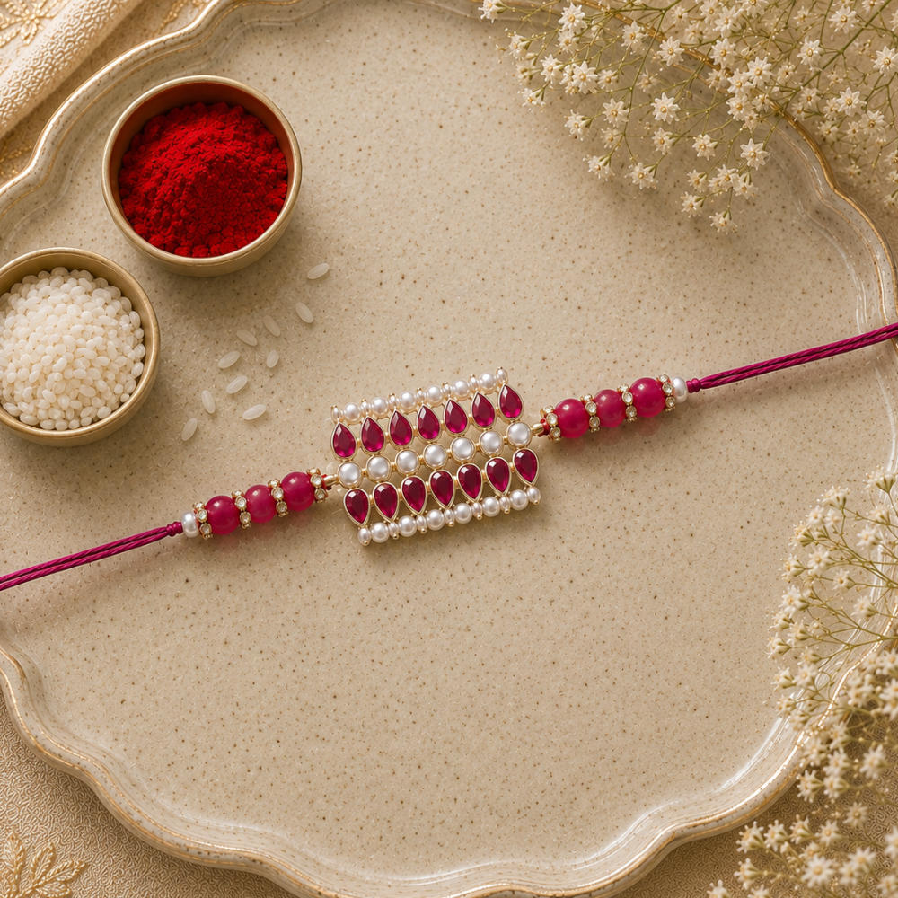 Designer Pearl Beads Studded Rakhi Bracelet for Brother/ Bhaiya