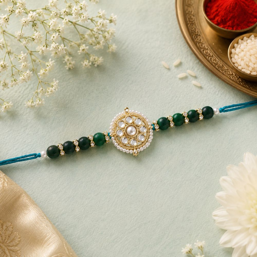Designer Pearl Beads Studded Rakhi Bracelet for Brother/ Bhaiya