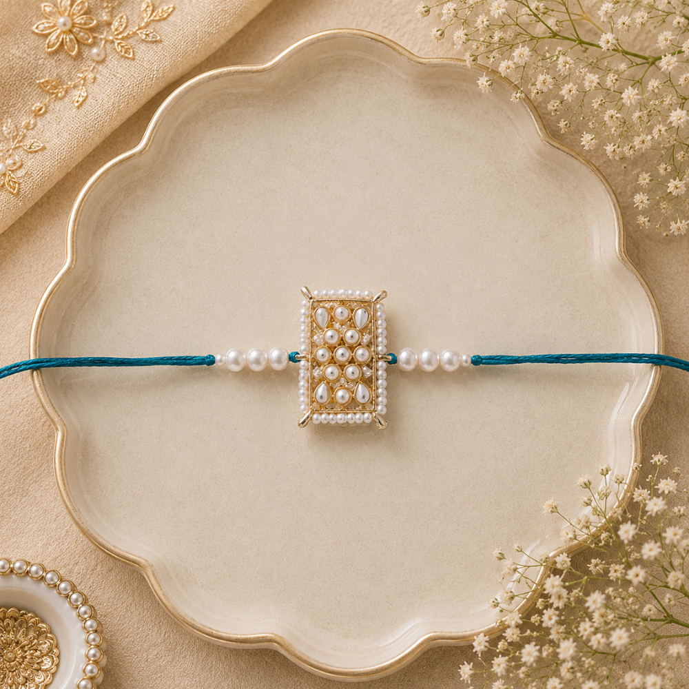 Designer Pearl Beads Studded Rakhi Bracelet for Brother/ Bhaiya