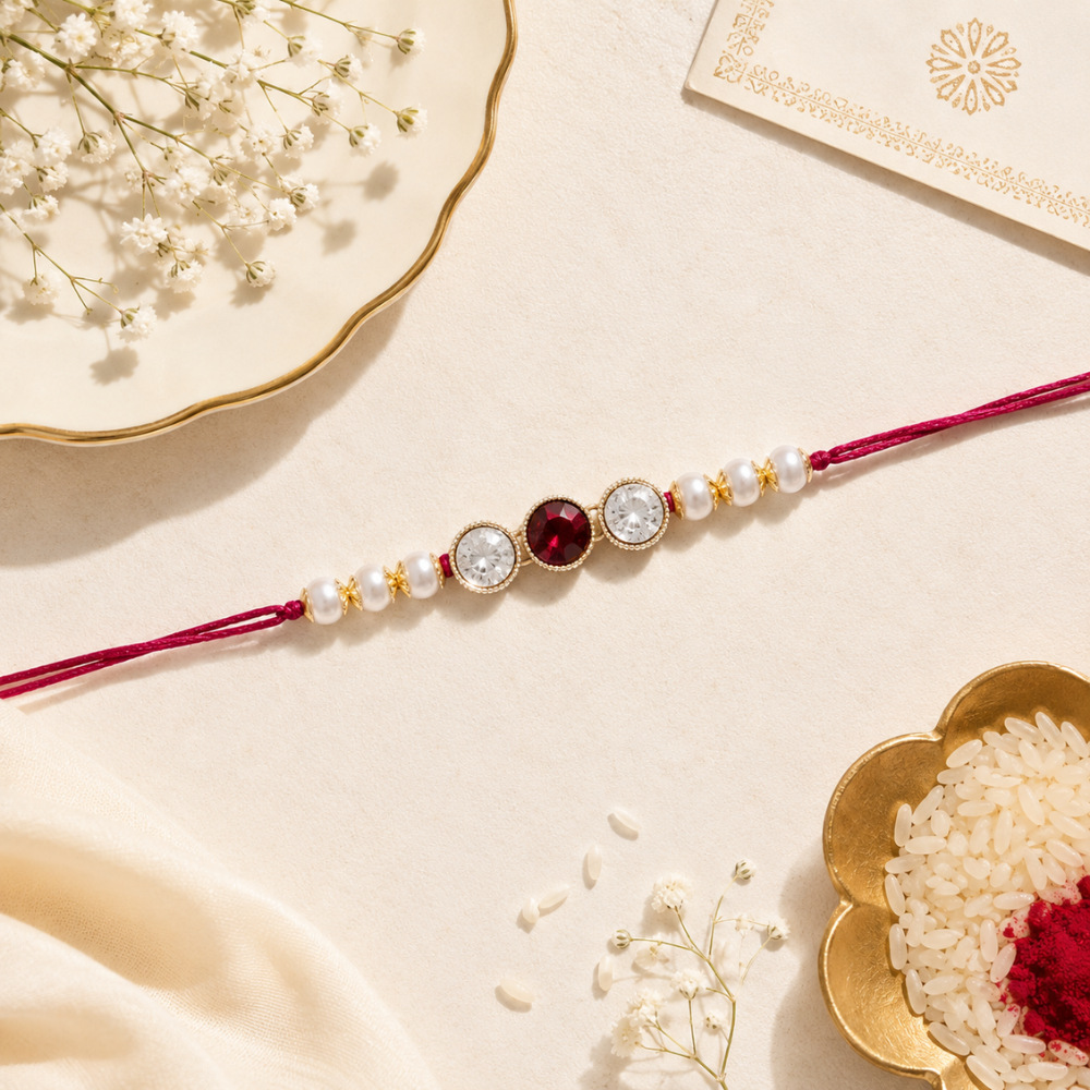 Designer Pearl Beads Studded Rakhi Bracelet for Brother/ Bhaiya