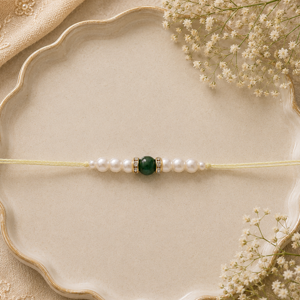 Designer Pearl Beads Studded Rakhi Bracelet for Brother/ Bhaiya