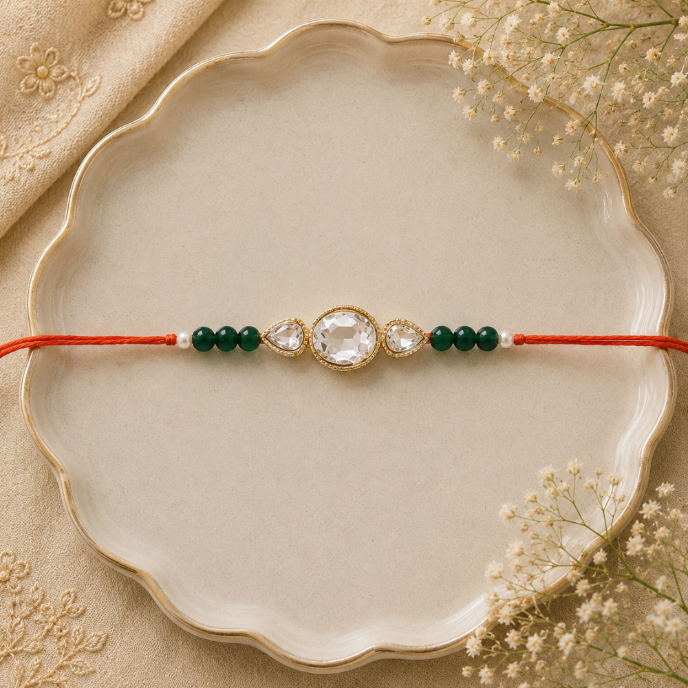 Designer Pearl Beads Studded Rakhi Bracelet for Brother/ Bhaiya