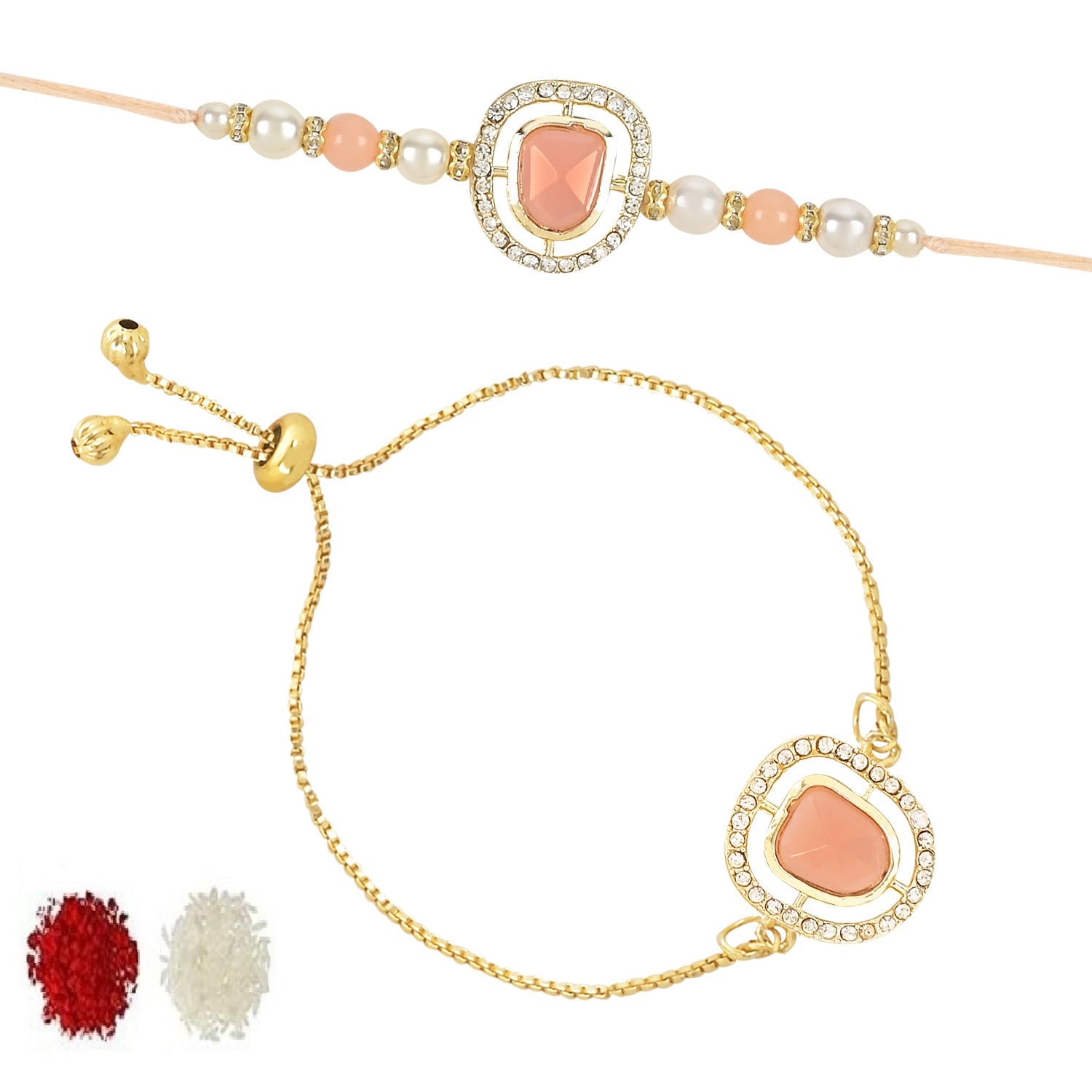 Designer Bhaiya Bhabhi Hanging Lumba & Rakhi Combo Set