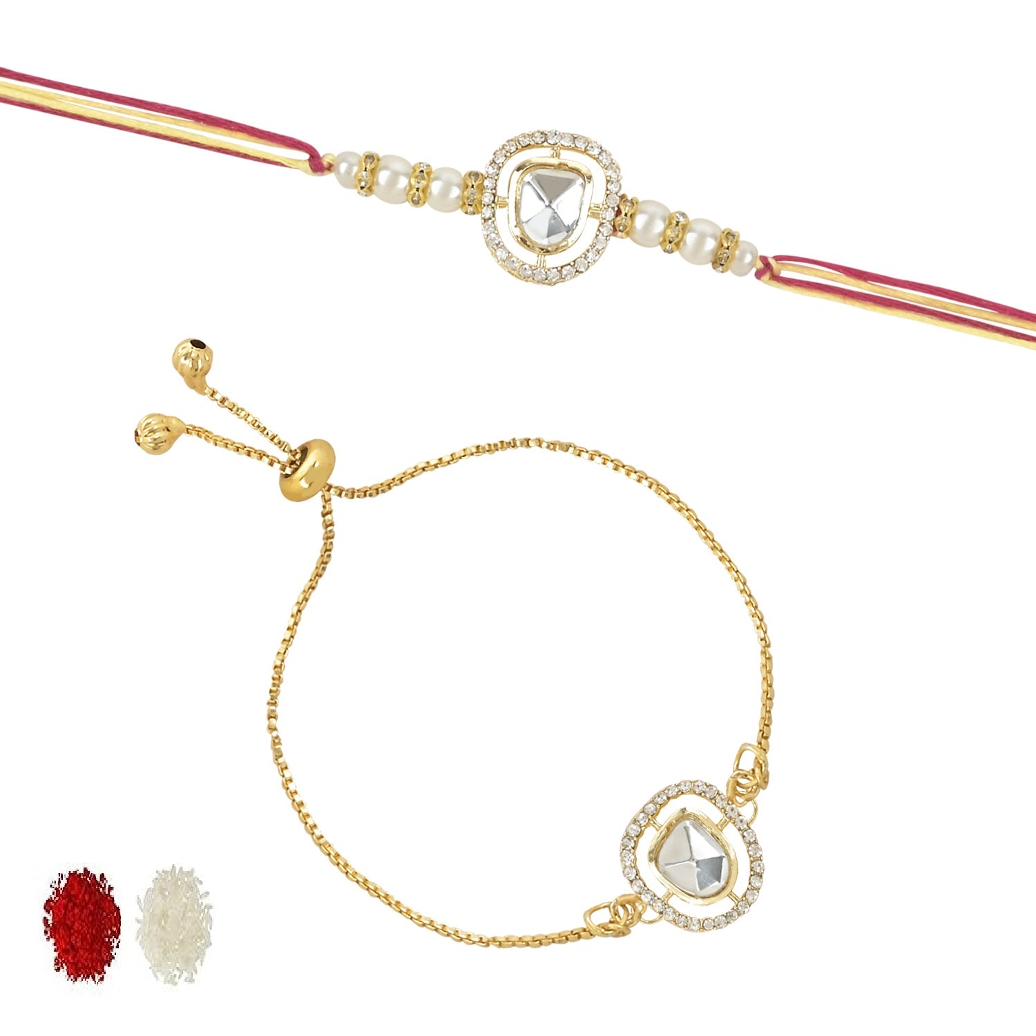 Designer Bhaiya Bhabhi Hanging Lumba & Rakhi Combo Set