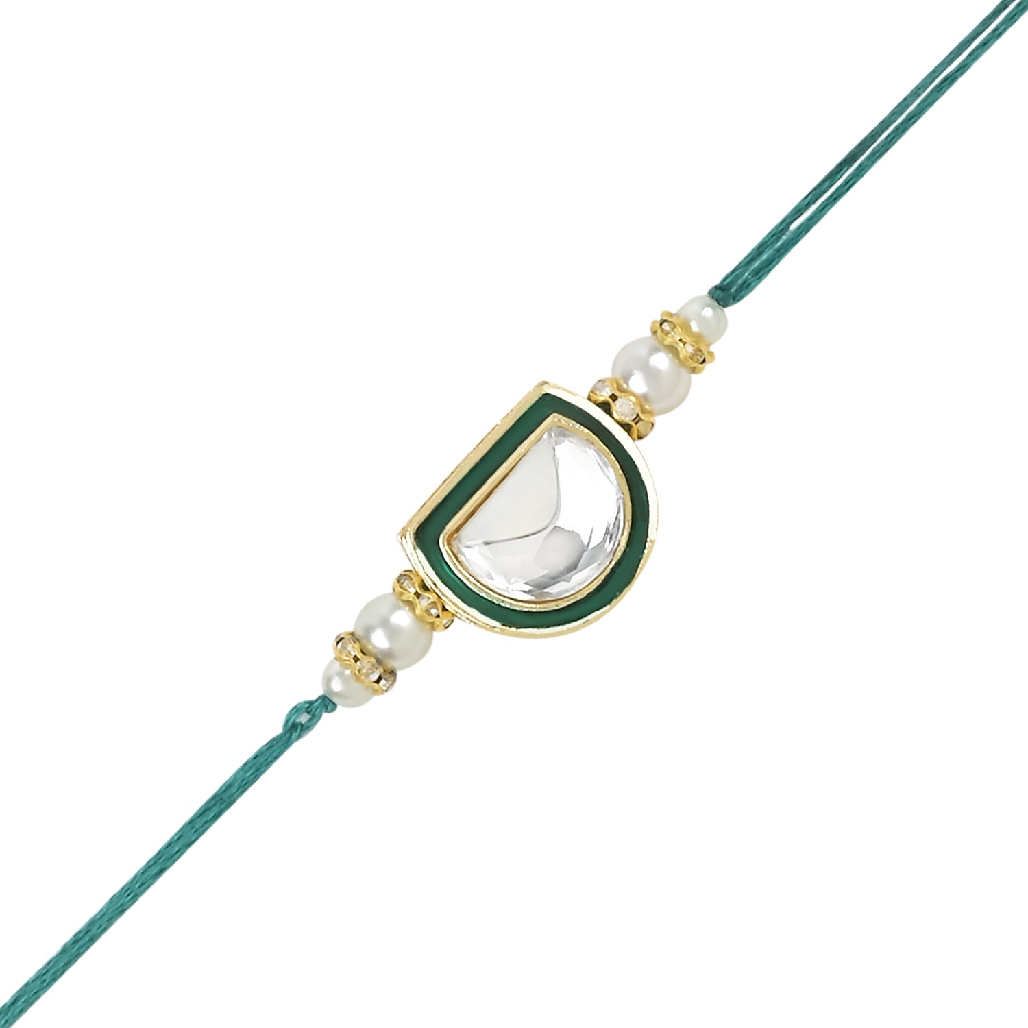 Dazzling Pearl Kundan Stone Rakhi with Roli Chawal & Card (Pack of 3)