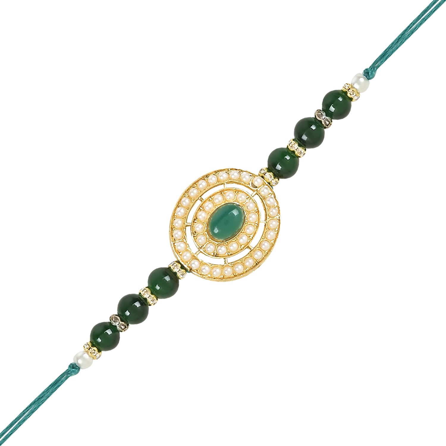 Elegant Bhaiya Bhabhi Lumba & Pearl Rakhi With Roli Chawal & Card