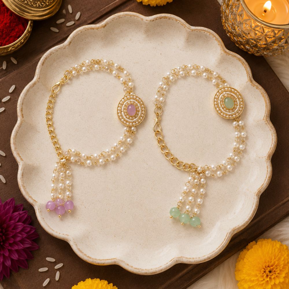 Alluring Pearl & Kundan Lumba Rakhi