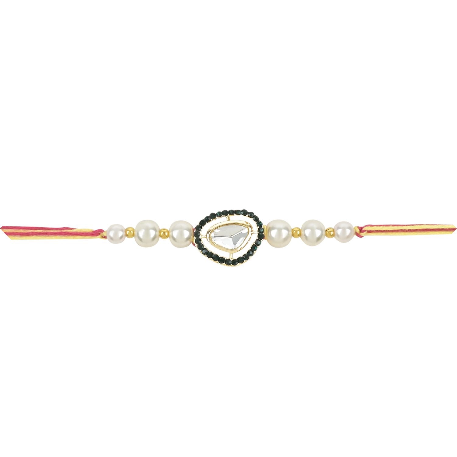 Beautiful Kundan & Pearl Rakhi with Roli Chawal & Card