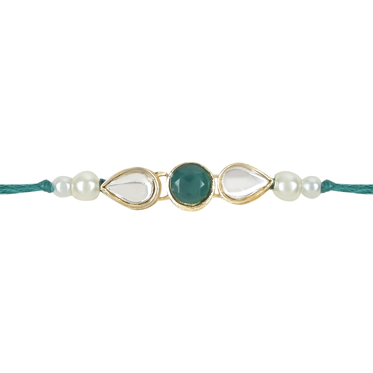 Dazzling Pearl Kundan Stone Rakhi with Roli Chawal & Card