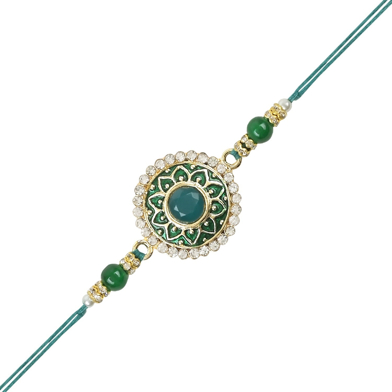 Colourful Beads And Meenakari Rakhi with Roli Chawal & Card (Pack of 2)