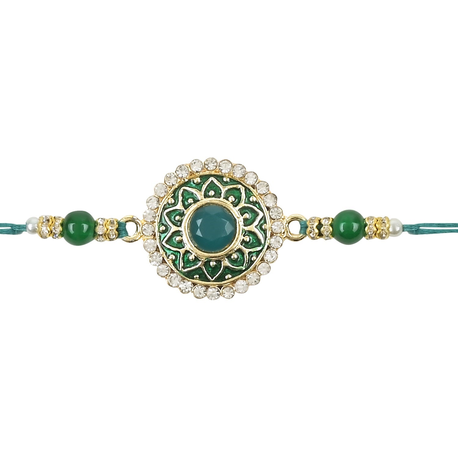 Colourful Beads And Meenakari Rakhi with Roli Chawal & Card (Pack of 2)