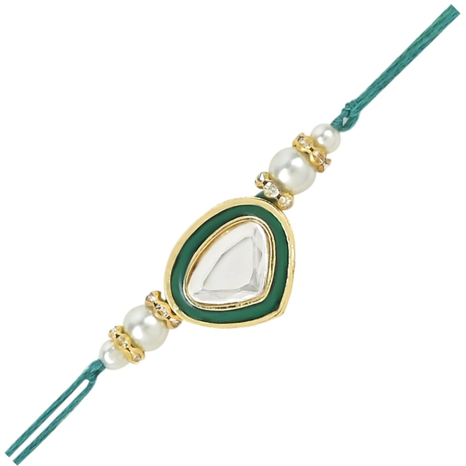 Dazzling Pearl Kundan Stone Rakhi with Roli Chawal & Card (Pack of 3)