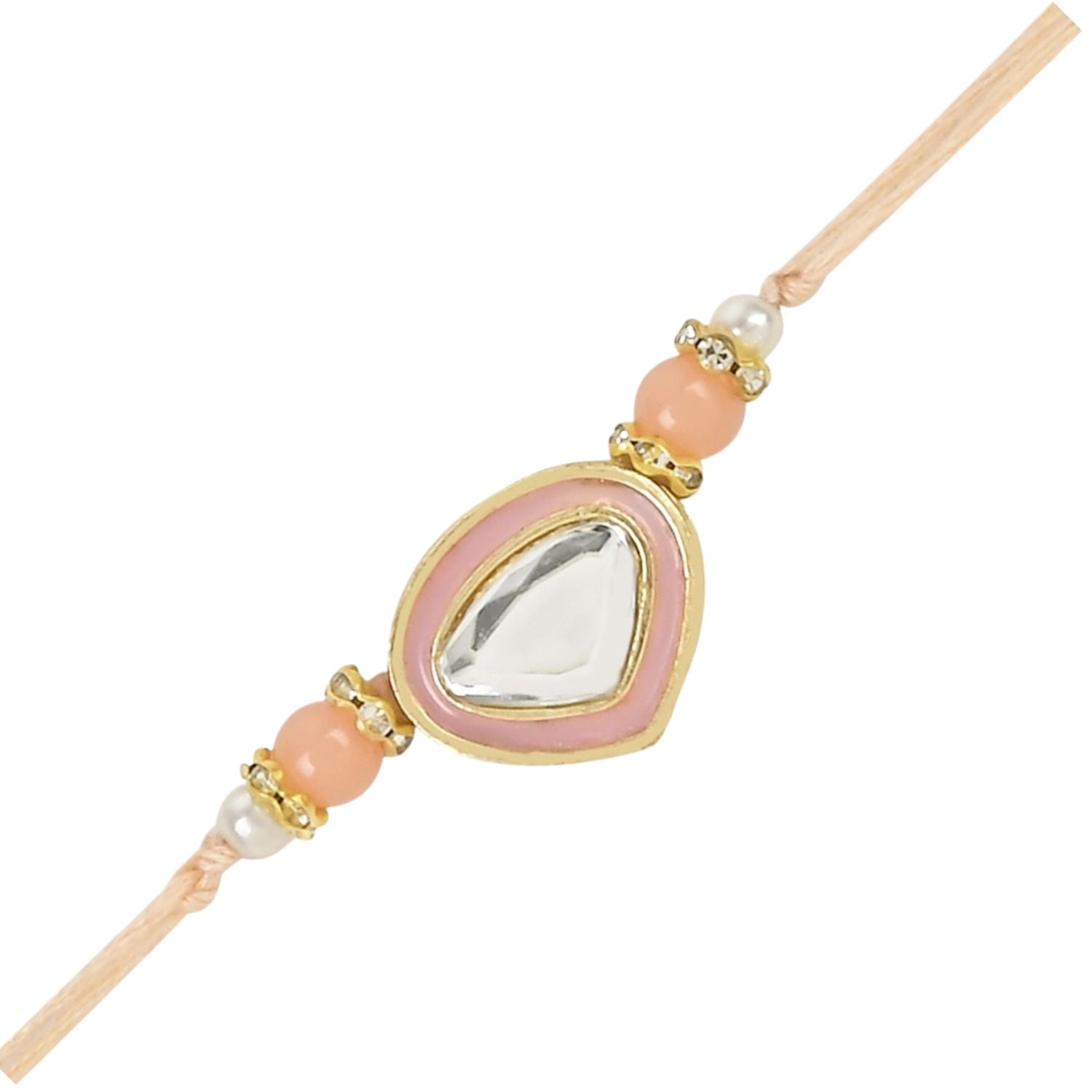 Dazzling Pearl Kundan Stone Rakhi with Roli Chawal & Card (Pack of 3)