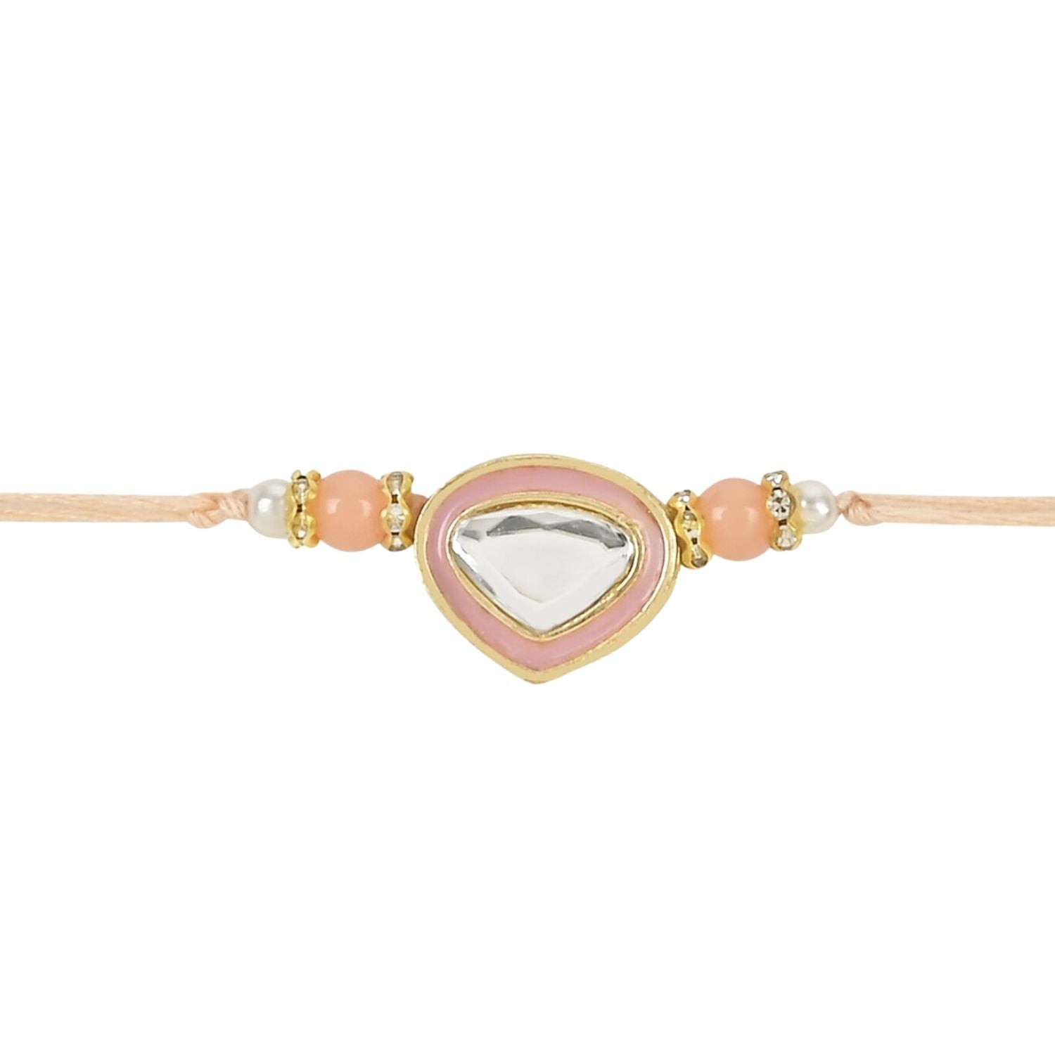 Dazzling Pearl Kundan Stone Rakhi with Roli Chawal & Card