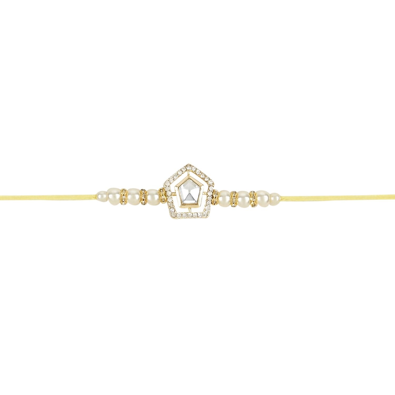 Dazzling Pearl Kundan Stone Rakhi with Roli Chawal & Card (Pack of 3)