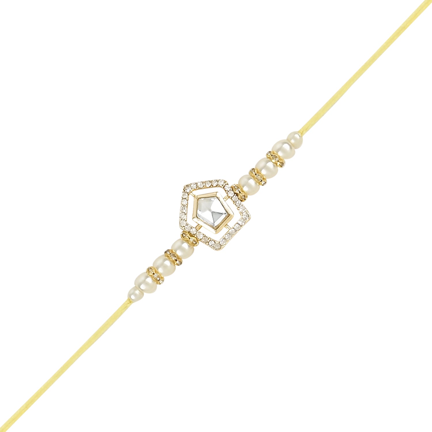 Dazzling Pearl Kundan Stone Rakhi with Roli Chawal & Card (Pack of 3)