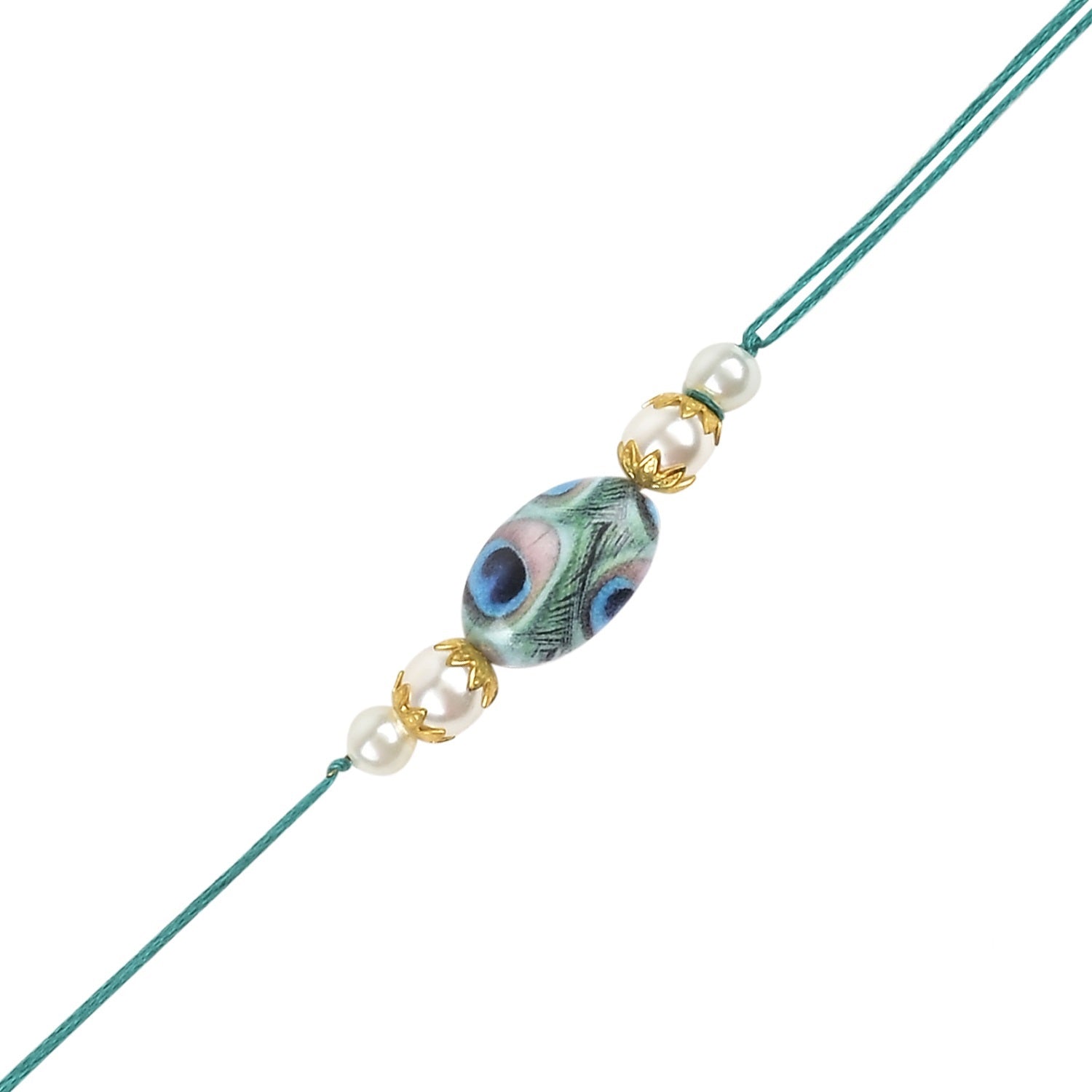 Beautiful Peacock Feather Rakhi with Roli Chawal & Card