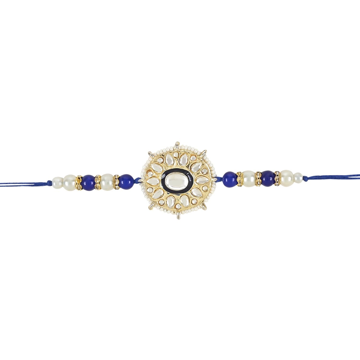 Beautiful Kundan & Pearl Beads Rakhi with Roli Chawal & Card