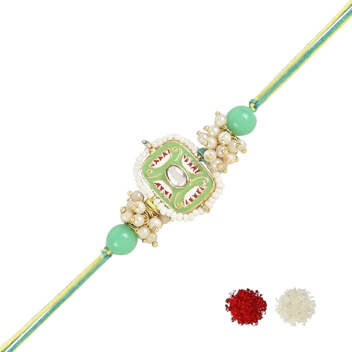 Mesmerizing Kundan And Meena Rakhi With Roli Chawal & Card