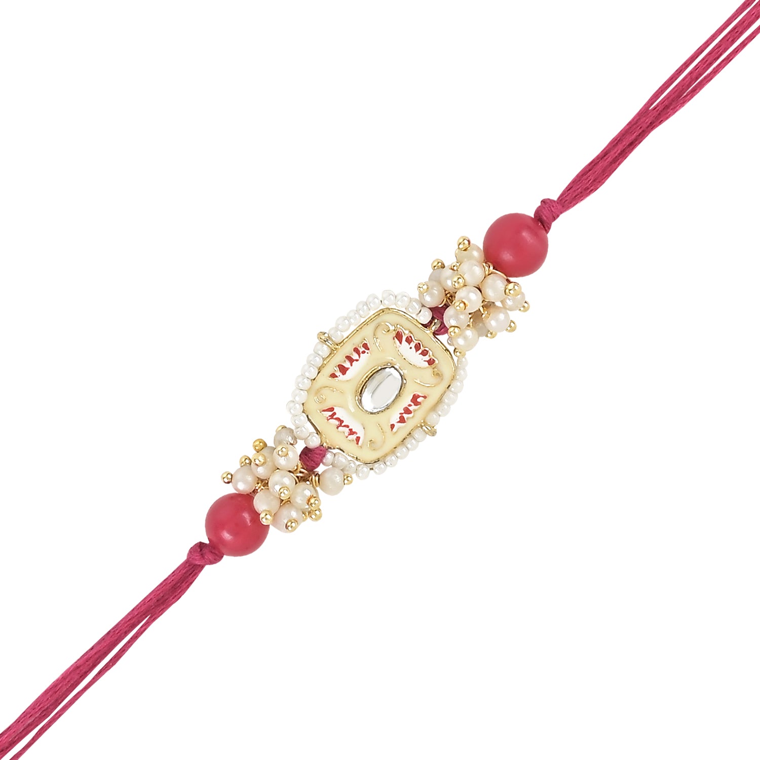 Elegant Bhaiya Bhabhi Lumba & Pearl Rakhi With Roli Chawal & Card