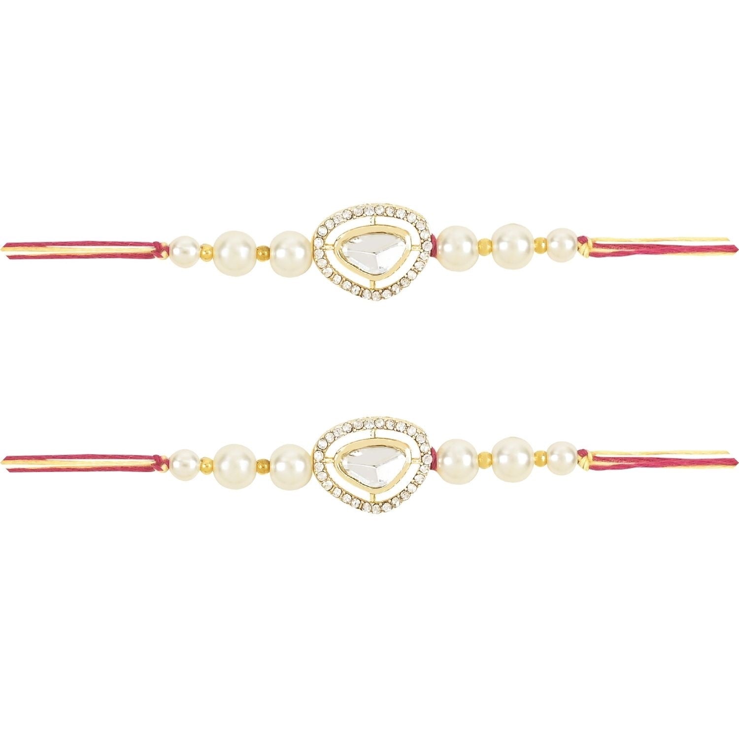 Dazzling Pearl Kundan Stone Rakhi with Roli Chawal & Card
