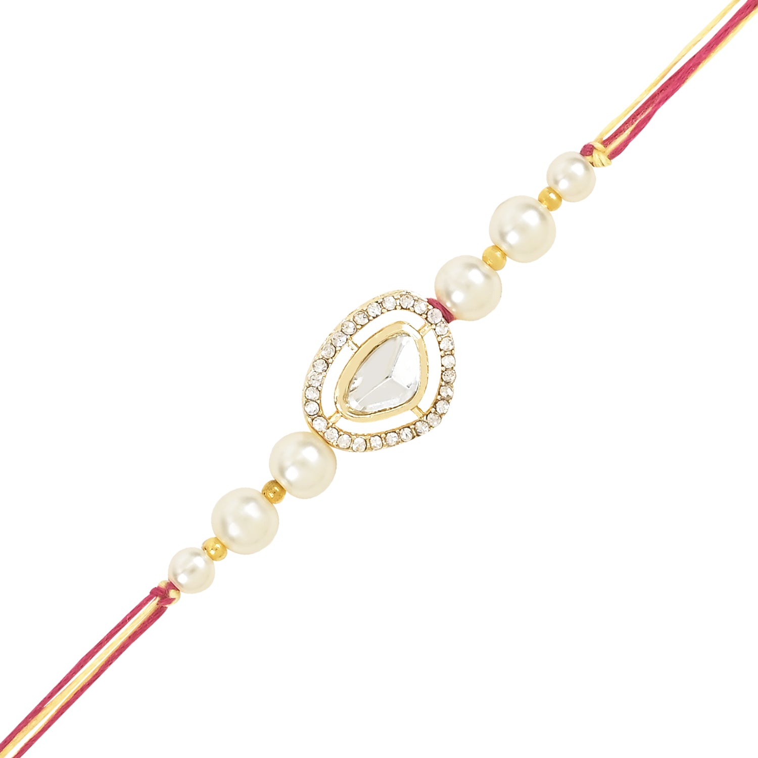 Dazzling Pearl Kundan Stone Rakhi with Roli Chawal & Card