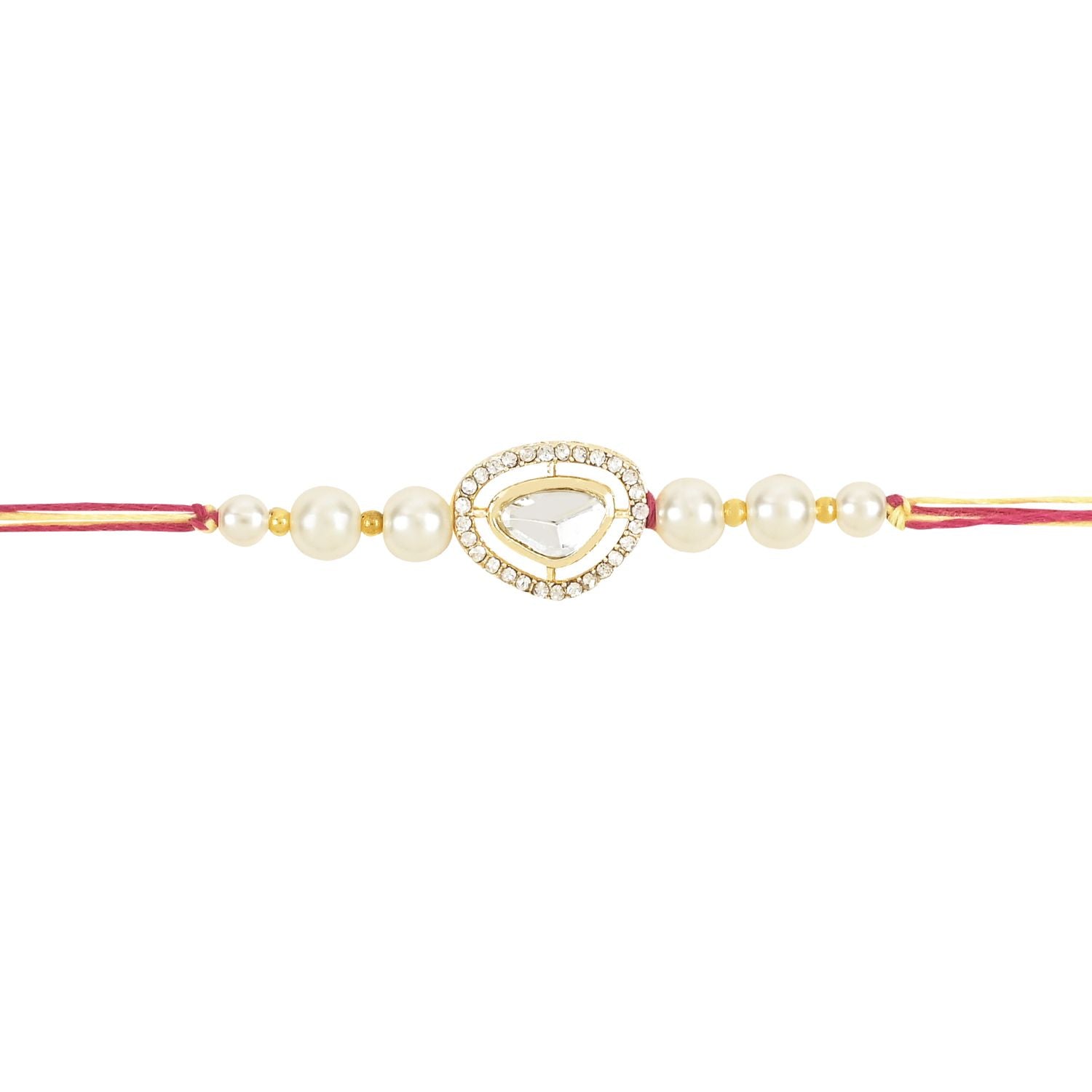 Dazzling Pearl Kundan Stone Rakhi with Roli Chawal & Card