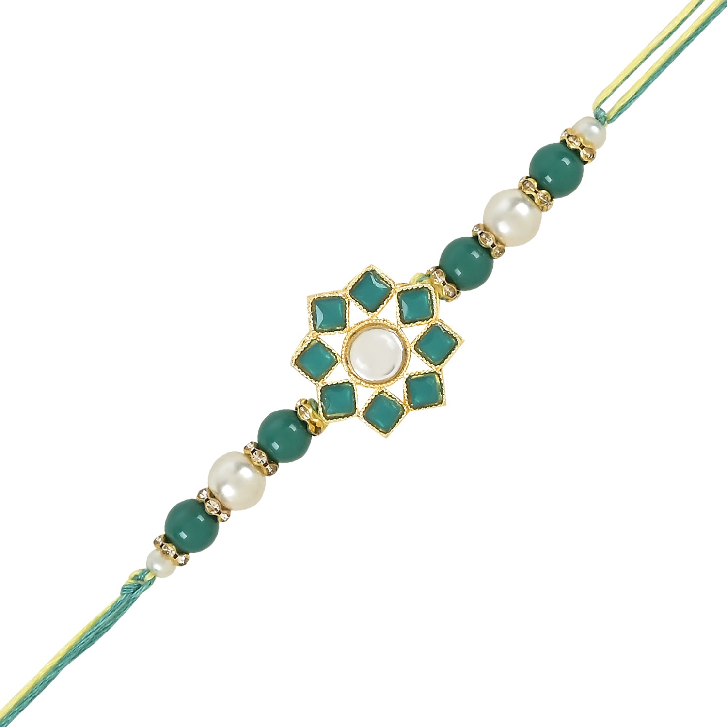 Dazzling Pearl Kundan Stone Rakhi with Roli Chawal & Card (Pack of 2)