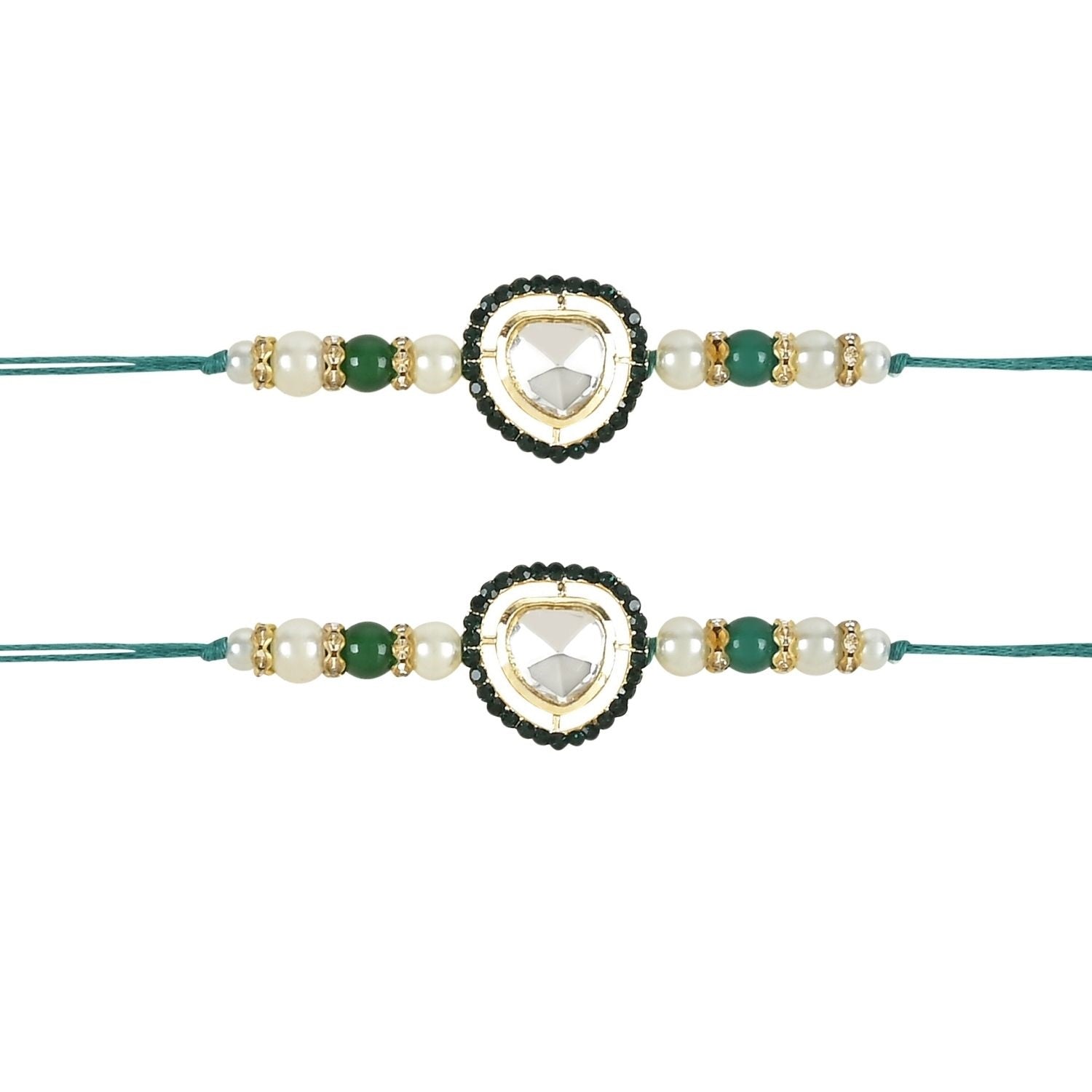 Beautiful Kundan & Pearl Rakhi with Roli Chawal & Card (Pack of 2)