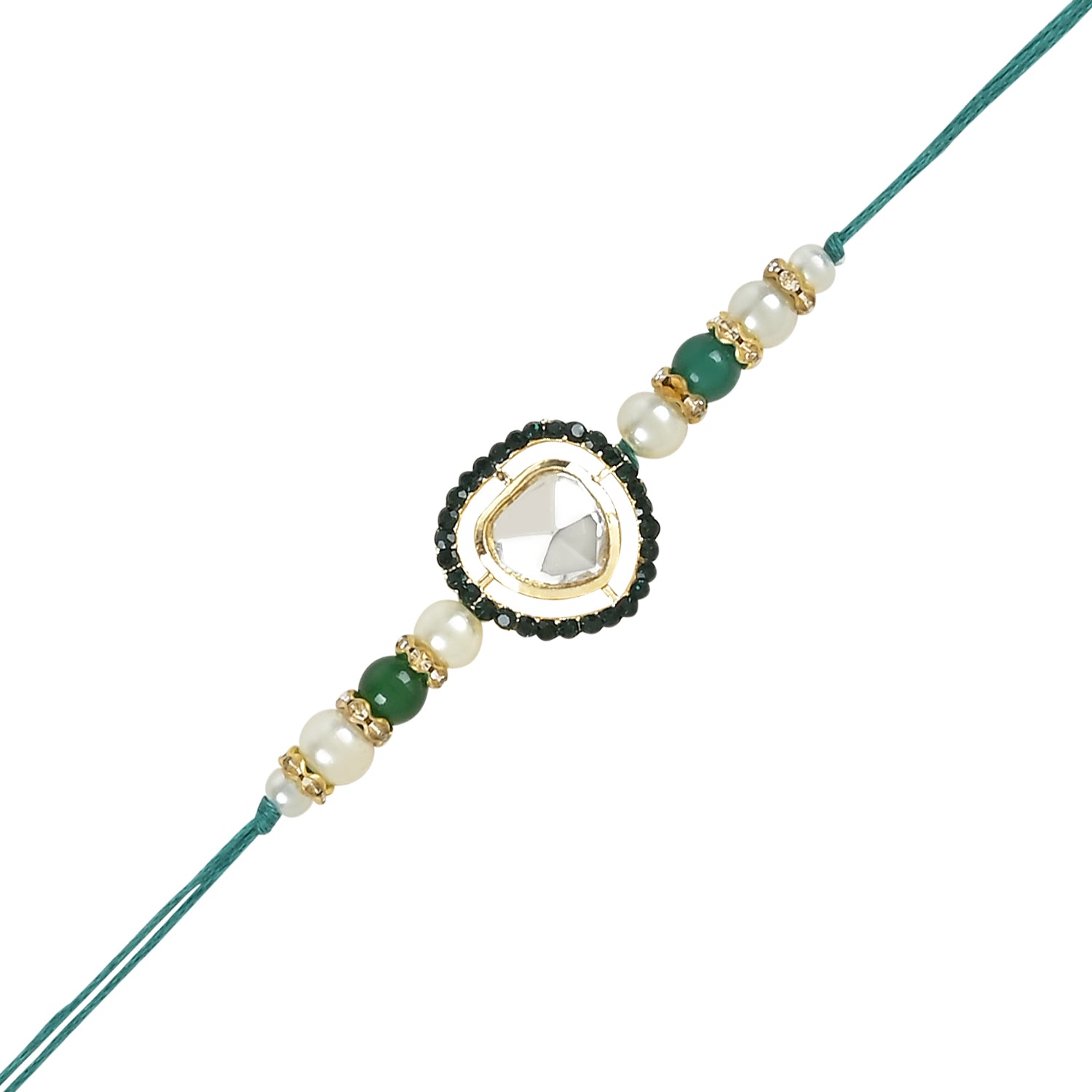 Elegant Bhaiya Bhabhi Lumba & Pearl Rakhi With Roli Chawal & Card