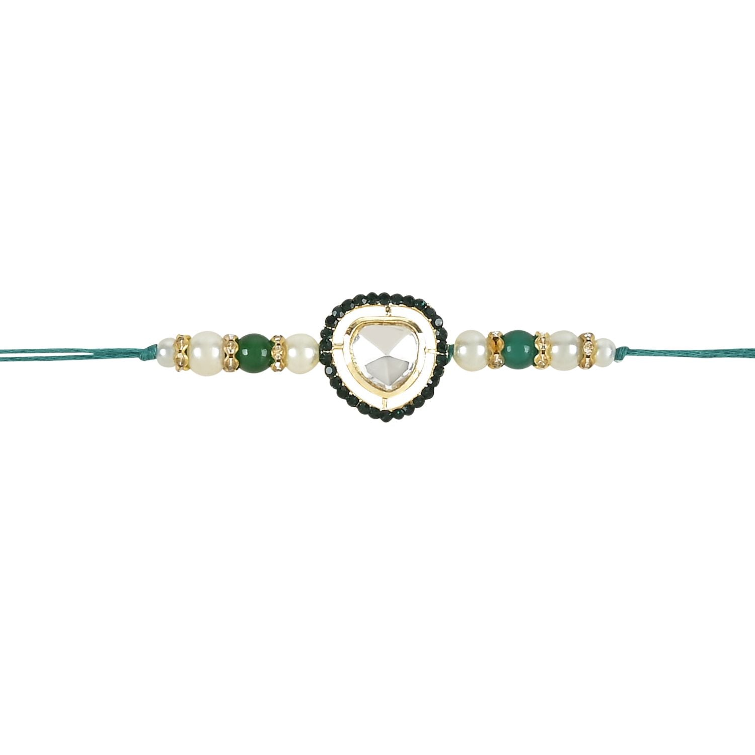 Beautiful Kundan & Pearl Rakhi with Roli Chawal & Card (Pack of 2)
