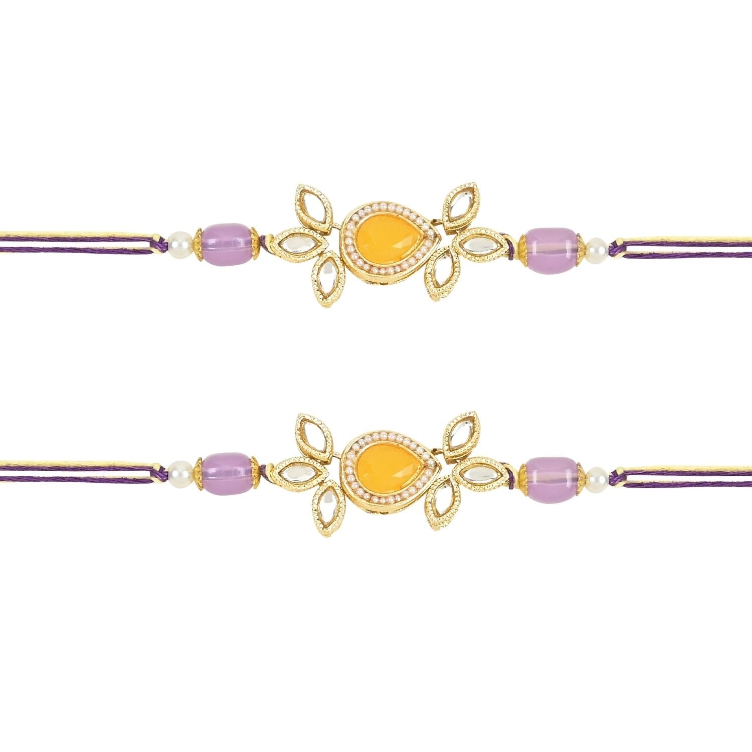 Beautiful Kundan & Pearl Rakhi with Roli Chawal & Card (Pack of 2)