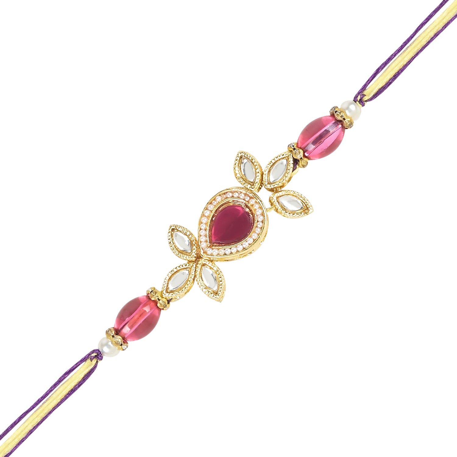 Beautiful Kundan & Pearl Rakhi with Roli Chawal & Card (Pack of 3)