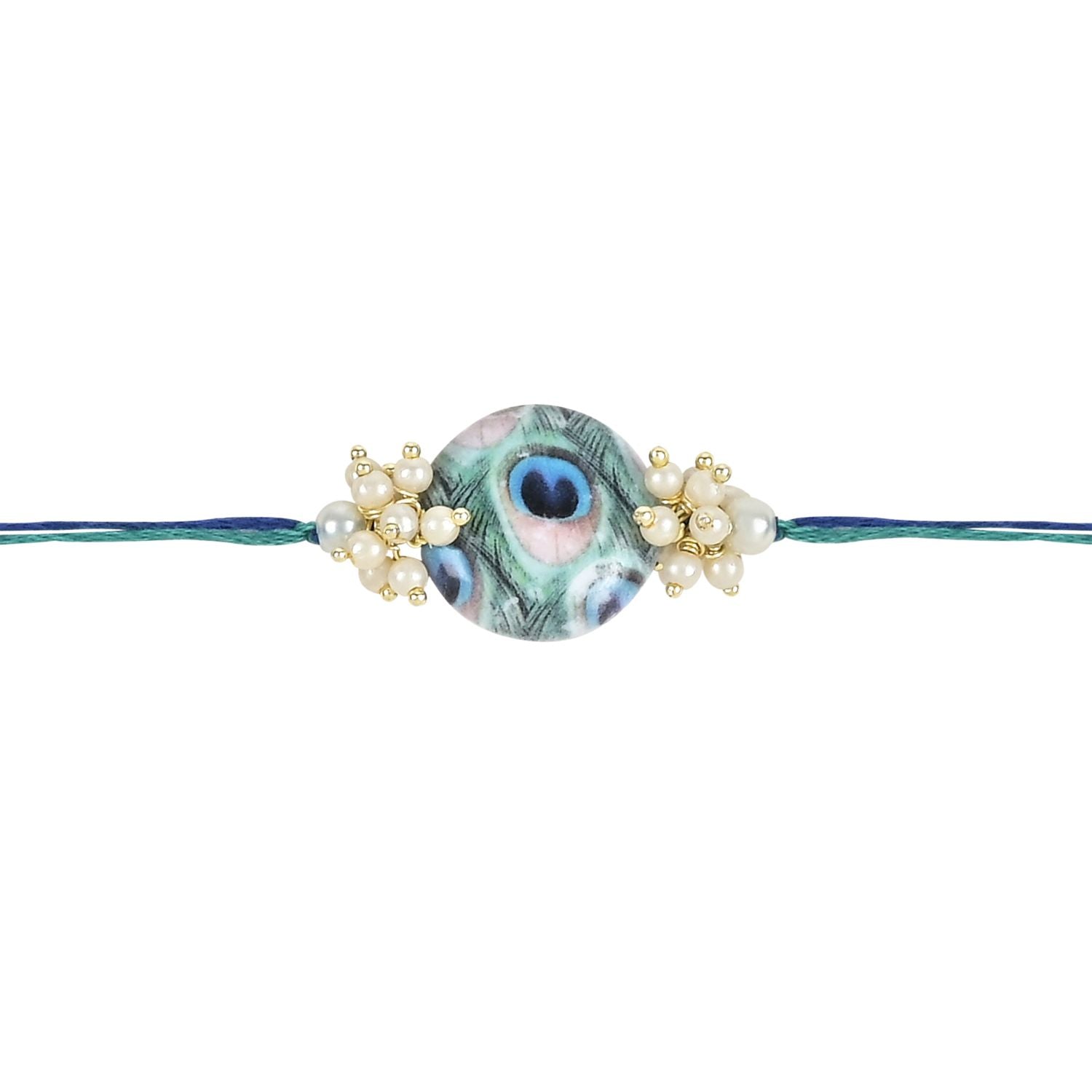 Beautiful Peacock Feather Rakhi with Roli Chawal & Card (Pack of 3)