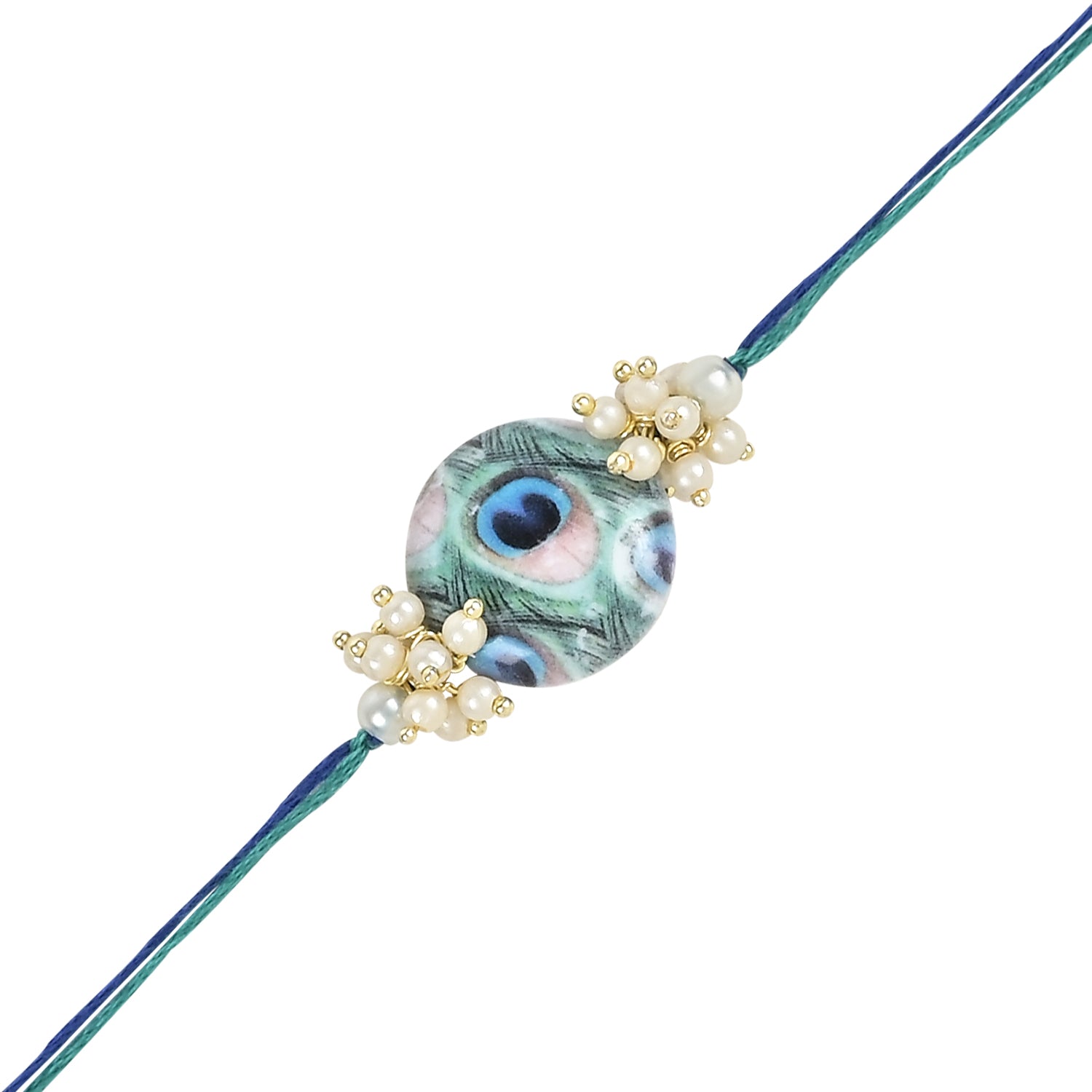 Beautiful Peacock Feather Rakhi with Roli Chawal & Card (Pack of 3)