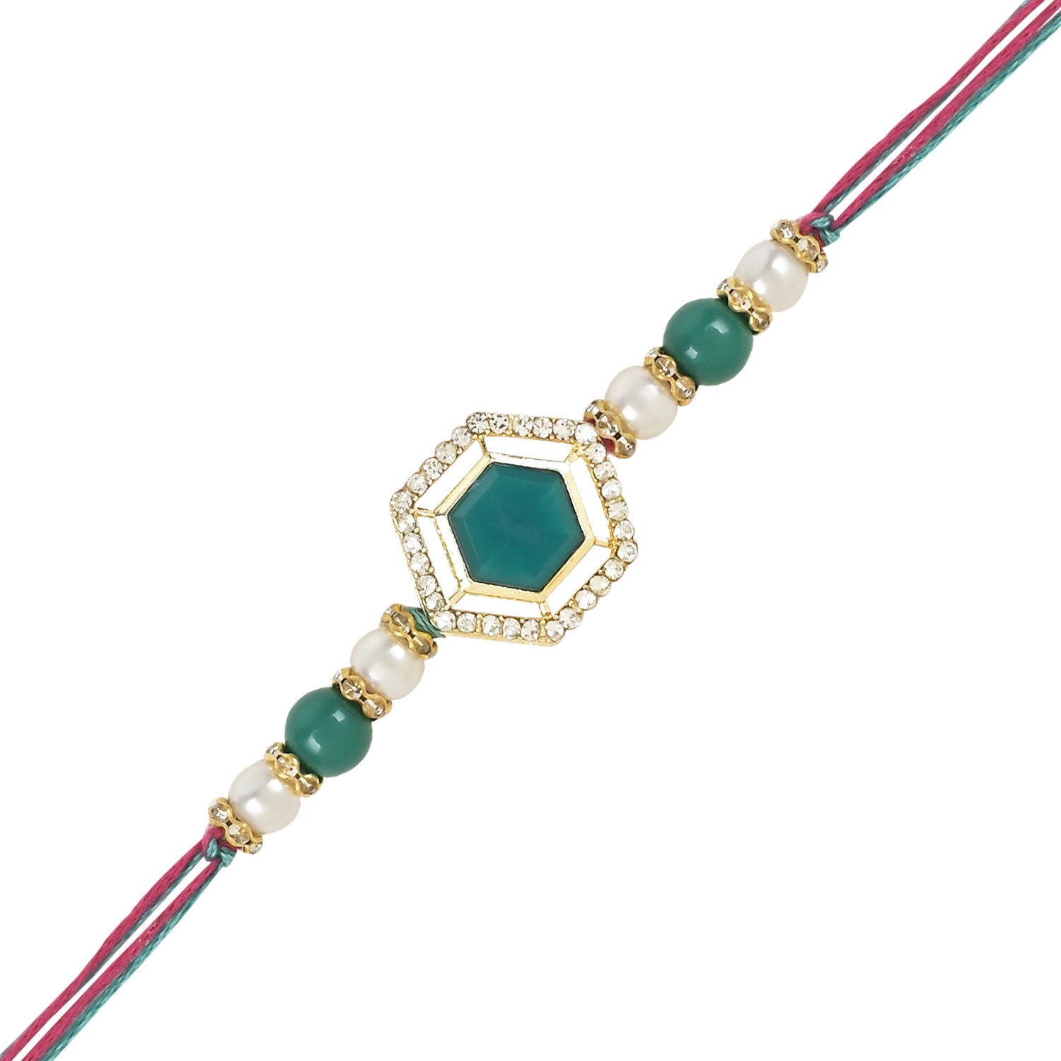 Beautiful Kundan & Pearl Rakhi with Roli Chawal & Card (Pack of 3)