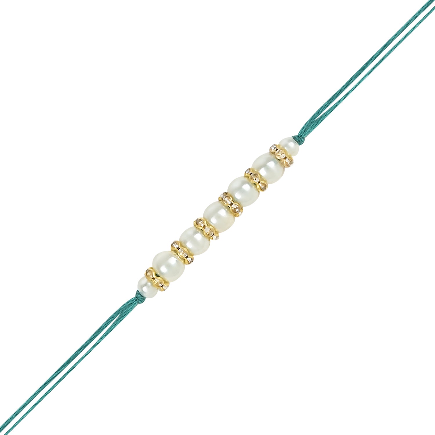 Elegant Bhaiya Bhabhi Lumba & Pearl Rakhi With Roli Chawal & Card