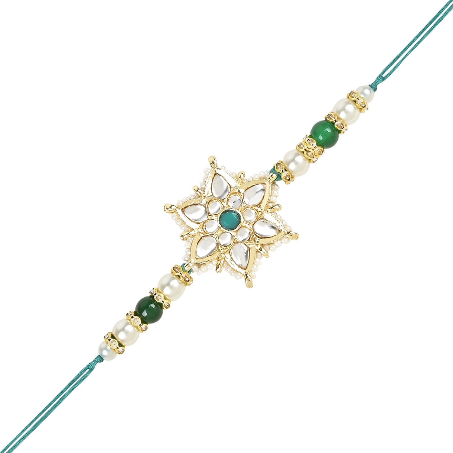 Beautiful Kundan & Pearl Rakhi with Roli Chawal & Card (Pack of 2)